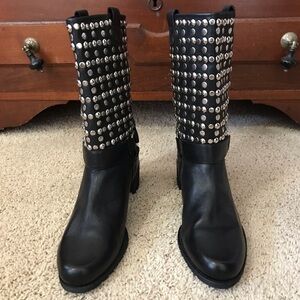🐬 Stuart Weitzman Studded Black Leather Harness Boots